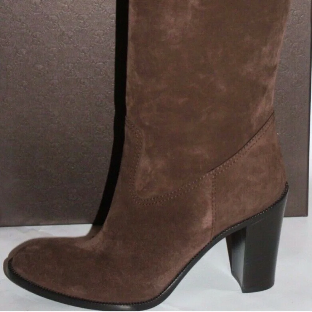 NIB Gucci Women's Suede Knee High Heeled Boots - Picture 4 of 8